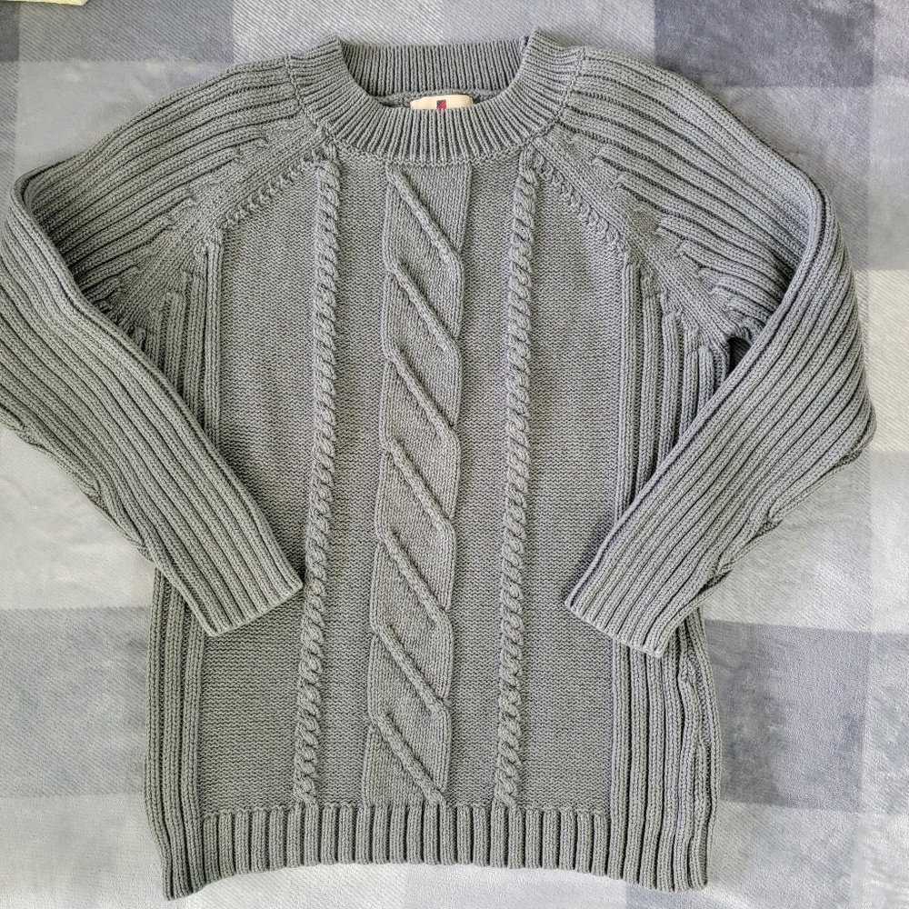 Woolrich 100% Cotton Women's Chunky Cable Knit Sweater Fall Winter Gray Size M - Picture 2 of 10